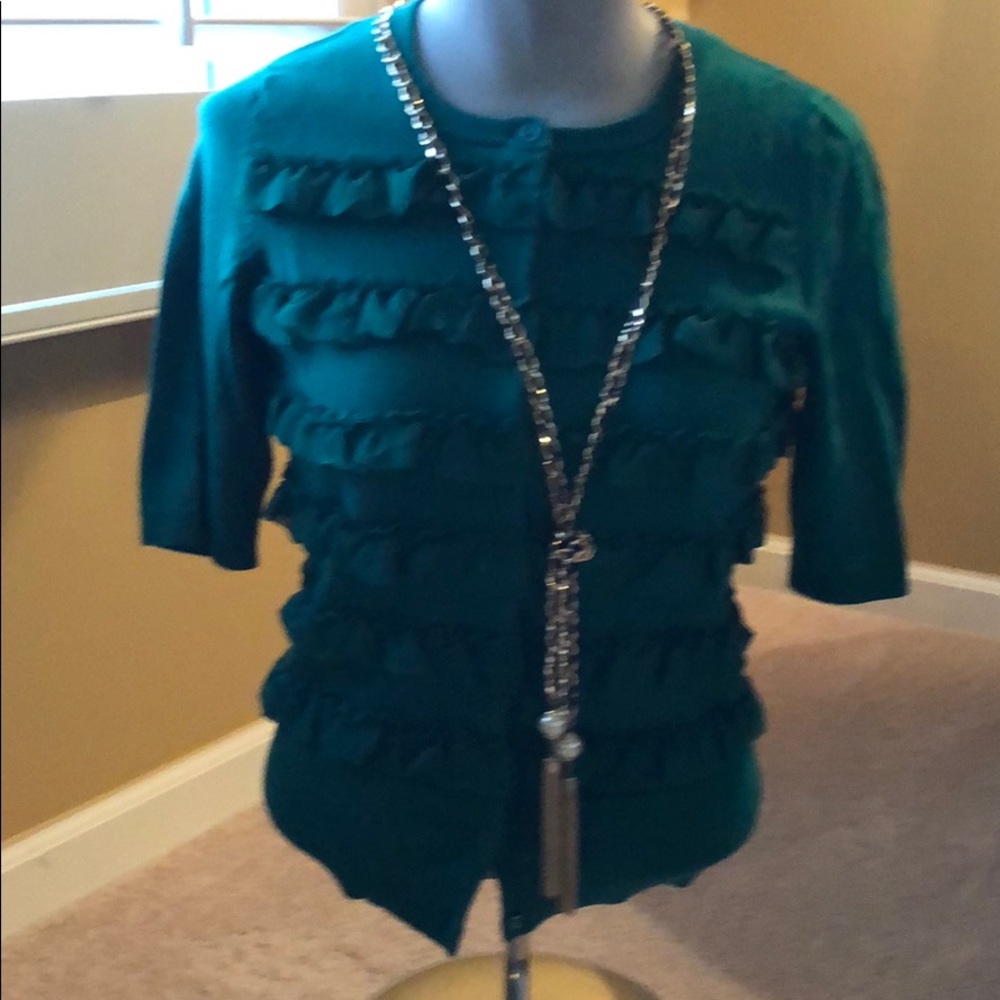 5/$20 Green ruffled cardigan